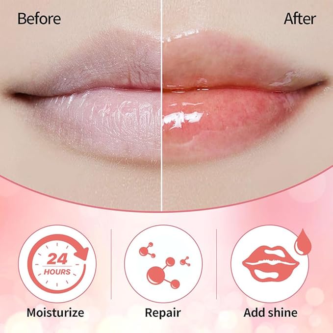 Plumping Lip Oil, Hydrating Gloss Tinted Lip Balm Transparent Lip Care, Big Brush Head Glitter Shine, Long Lasting Nourishing Non-sticky Fresh Texture(2PCS PINK)
