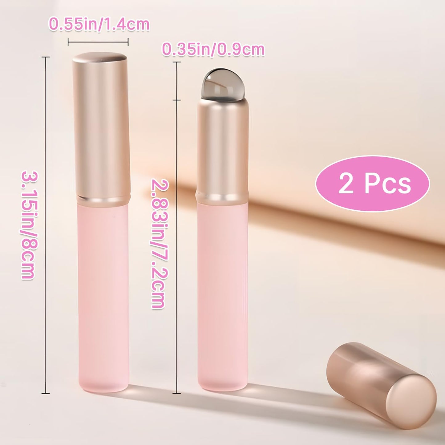 2 Pcs Silicone Lip Brush with Cap for Lipstick Lip Gloss(Pink)