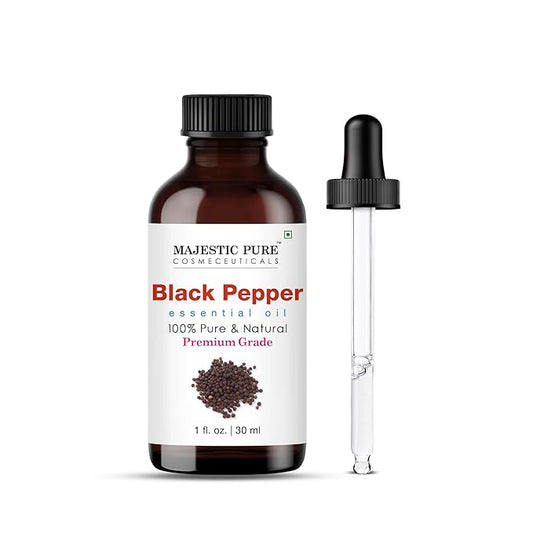 MAJESTIC PURE Blackpepper Essential Oil | 100% Pure and Natural Blackpepper Oil | Premium Grade Essential Oils for Hair Care, Home Diffusers, Skin, Aromatherapy, Massage and Humidifiers | 1 Fl Oz