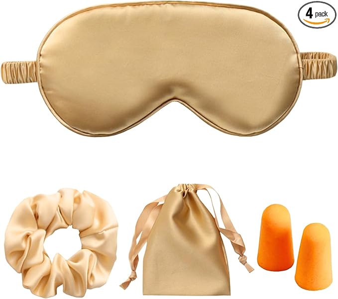 Silk Satin Sleeping Eye Mask, Gold Sleep Eye Mask Night Blindfold for Women and Men, Soft Breathable Blackout Eyeshade Eye Cover for Travel, Wedding Bridesmaid Gift