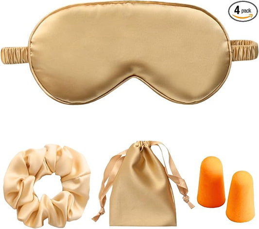 Silk Satin Sleeping Eye Mask, Gold Sleep Eye Mask Night Blindfold for Women and Men, Soft Breathable Blackout Eyeshade Eye Cover for Travel, Wedding Bridesmaid Gift