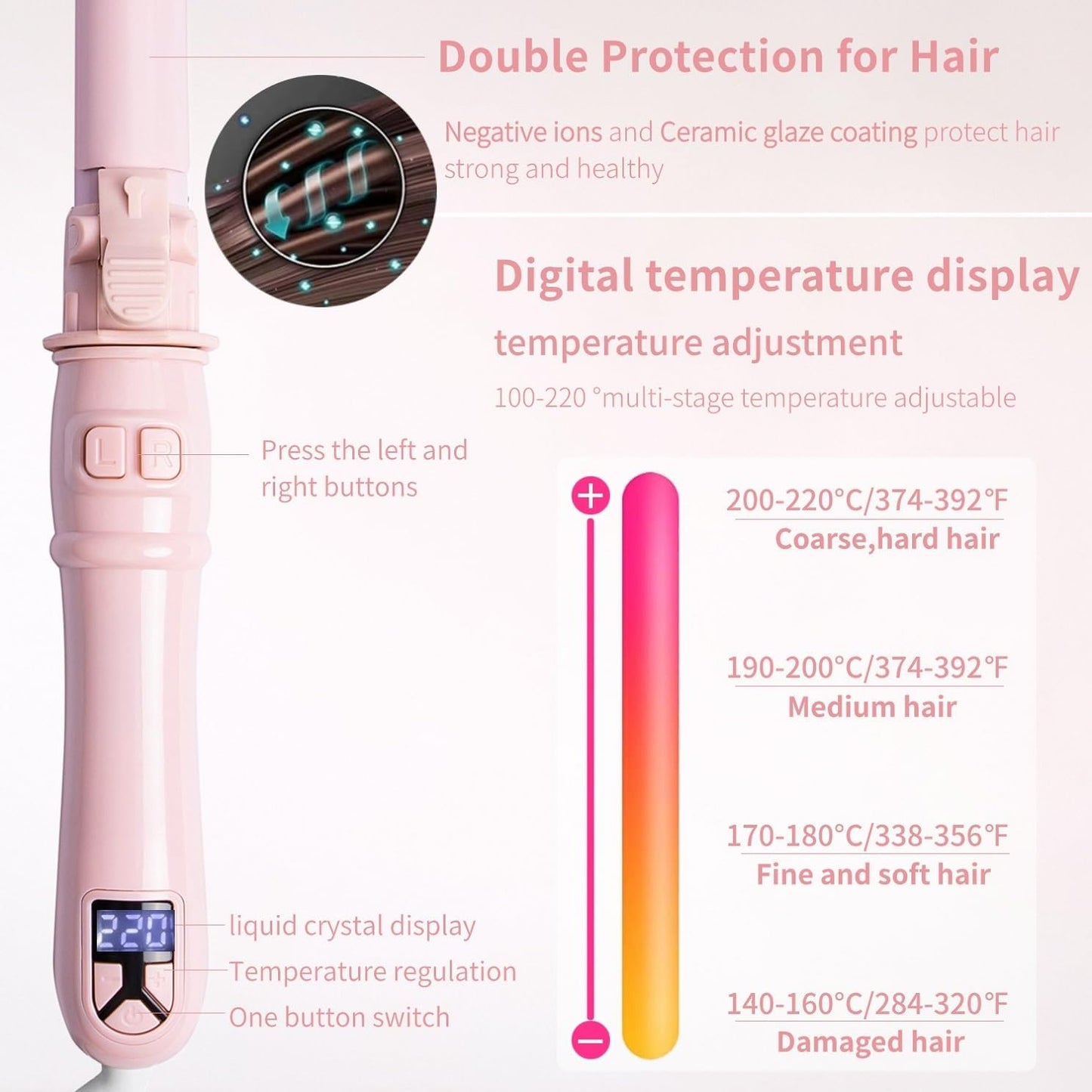 1.1 inch Automatic Curling Wand Rotating Curling Iron for Long Short Hair, Automatic Hair Curler with LED Display, Professional Hair Styling Irons Fast Heating