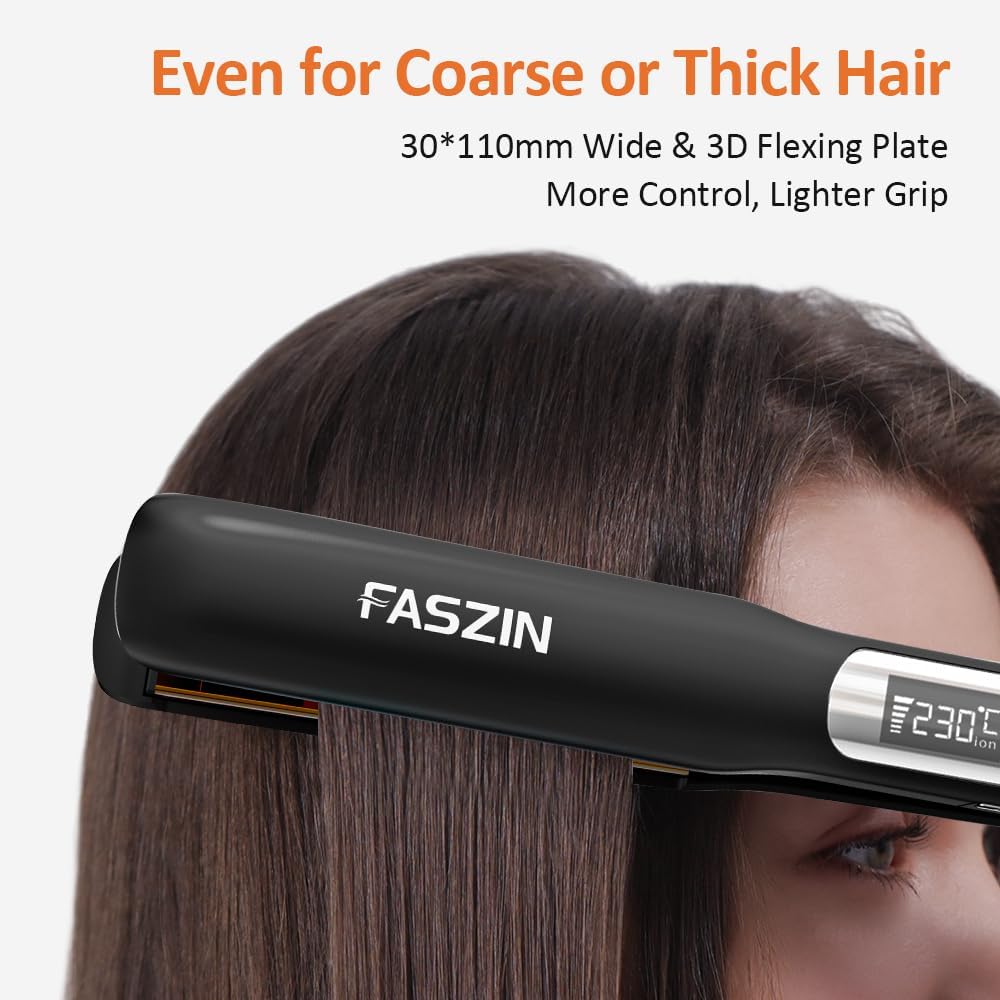 Faszin Professional Hair Straightener, 1.18 inch Ionic Titanium Plate, 20S Fast Heat Up Flat Iron with Clear LED Display, 2 in 1 Straightener and Curler Styling Tool for Straighten Hair (Black)