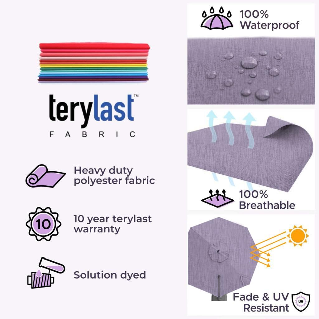 Midtown Umbrellas 10 Ft Outdoor Cantilever Patio Umbrella w/Terylast Purple Texture Fabric - Rotate 360° Offset Patio Umbrella, Deck Patio Umbrella, Backyard Umbrella & Garden Umbrella - Silver Frame