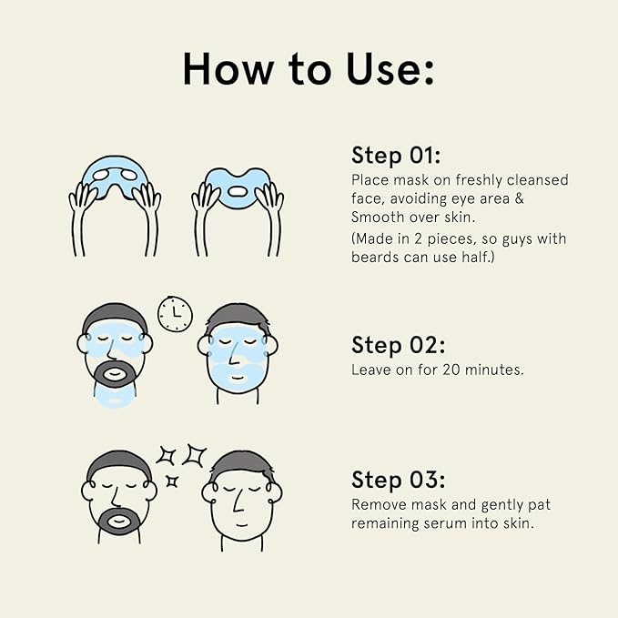 BRO MASK: Korean Face Mask for Men | 2 Pc. Hydrating Anti Aging Sheet Masks Contain Vitamin C, Vitamin E, Hyaluronic Acid, Hydrolyzed Collagen for Face Care, Acne Treatment (4 X 4 Packs)