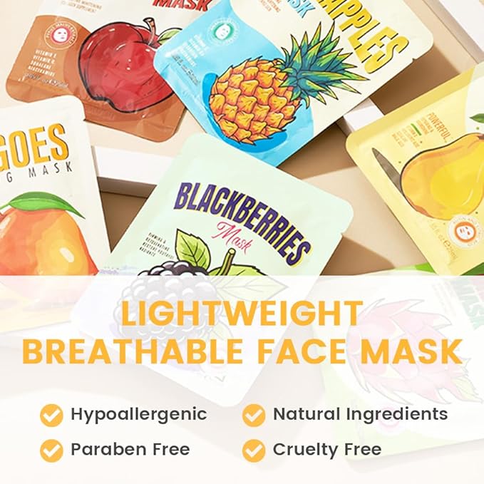 Face Sheet Mask Skincare,Hydrating Spa Face Mask For Sensitive Skin,Moisturize,Nourish for All Skin Types,Natural Skin Care Spa Face Mask for Women Men Girls,Pack of 6