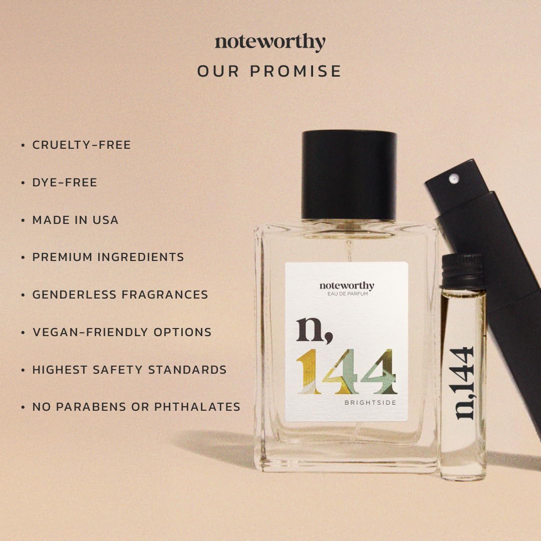 Noteworthy n,144 Brightside Eau De Parfum – Citrus, Vanilla | Sophisticated, Warm Fragrance for Any Occasion | Long-lasting Unisex Perfume for Women & Men (100ml)