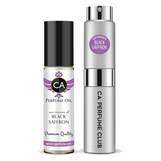 CA Perfume Duo Impression of Black Saffron For Women And Men Perfume Layering Set Long Lasting Travel Size EDP + Body Oil Roll-On Bottle 0.27 Fl Oz+0.33 Fl Oz