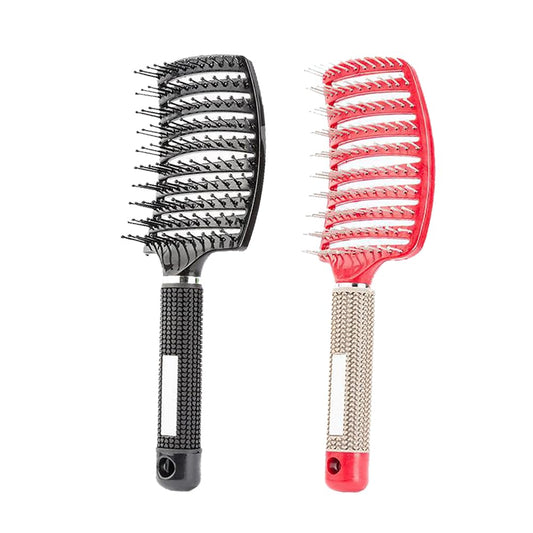 Voremy Magical Brush Detangler, Ultra Detangling Brush, For Wet Or Dry Detangling HairBrush For Men, Women And Kids, Fast Drying Styling Massage curved Hairbrush (Black+Red hairless)