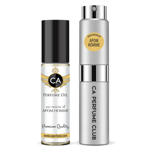 CA Perfume Duo Impression of Apom Homme For Men Perfume Layering Set Mens Cologne Long Lasting Travel Size EDP + Body Oil Roll-On Bottle 0.27 Fl Oz+0.33 Fl Oz