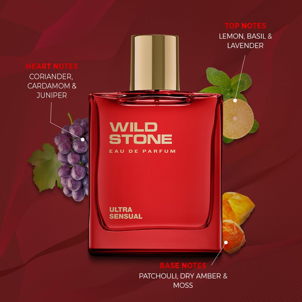 Wild Stone Ultra Sensual EDP Perfume for Men, 3.38oz | Long Lasting |Notes of Dry amber, Lemon basil & lavender | Fragrance for Modern Lifestyle | Vegan | Clean Ingredients | Active Lifestyle