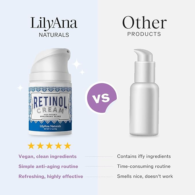 LilyAna Naturals Anti Aging Retinol Face Cream for Women – Wrinkle & Neck Cream for Firming, Retinol Moisturizer for Face with Hyaluronic Acid, Hydrating Night Cream for Fine Lines, Collagen Boost