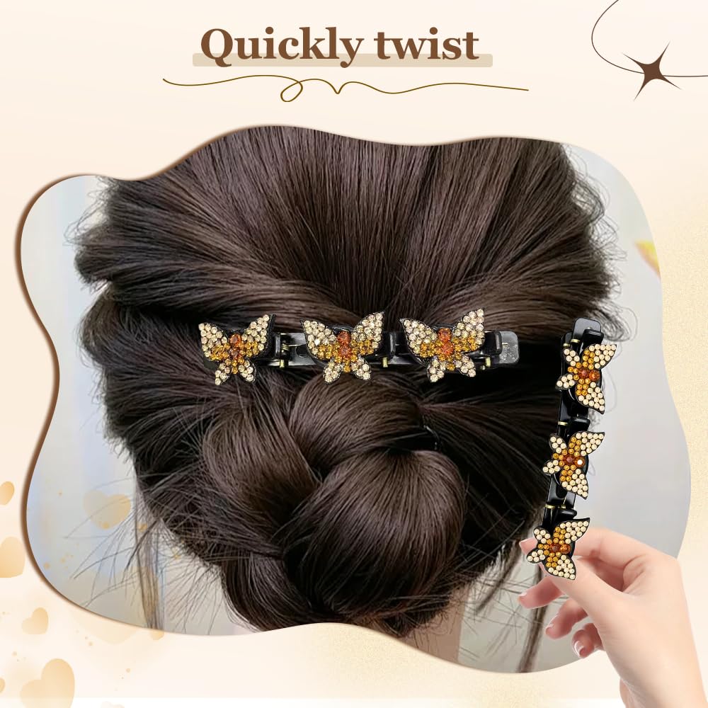 Sparkling Crystal Stone Braided Hair Clips, Women Rhinestone Braided Duckbill Hairpin, 2025 New Rhinestone Hair Clips Hair Braid Clips, Shiny Rhineston Hair Clip, Braided Hair Bands (Mix 4 Colors)