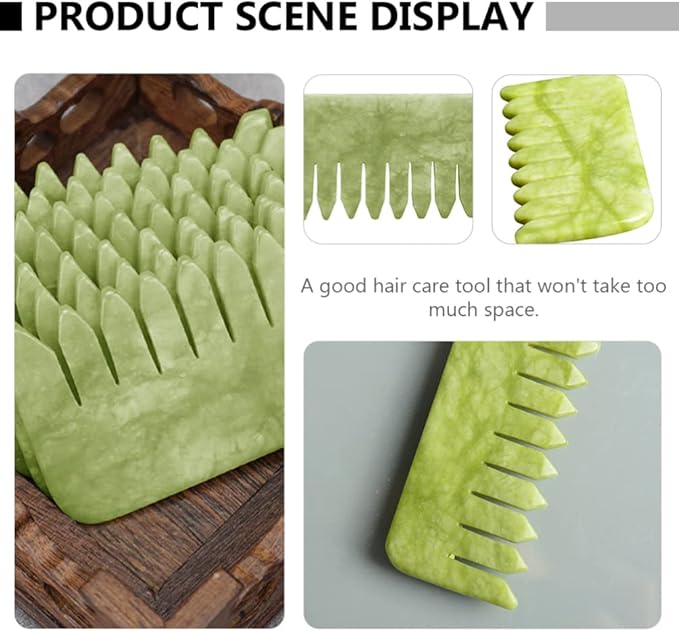 Healifty 2pcs Jade Comb and Brush Set - Wide Tooth Hair Comb, Facial Massage Board for Scalp, Head Guasha, and Cosmetic Use
