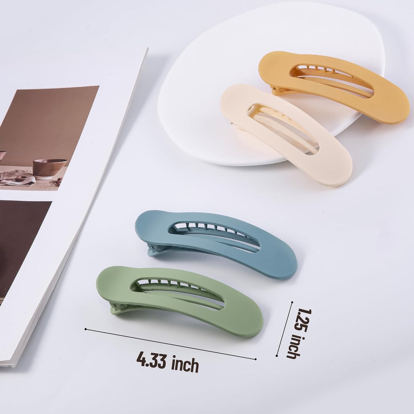 8 Pcs Large Lay Flat Claw Clips for Women French Side Slide Barrettes for Thin Fine Hair Rectangle Alligator Hair Accessories,Matte Beige Orange Blue Green