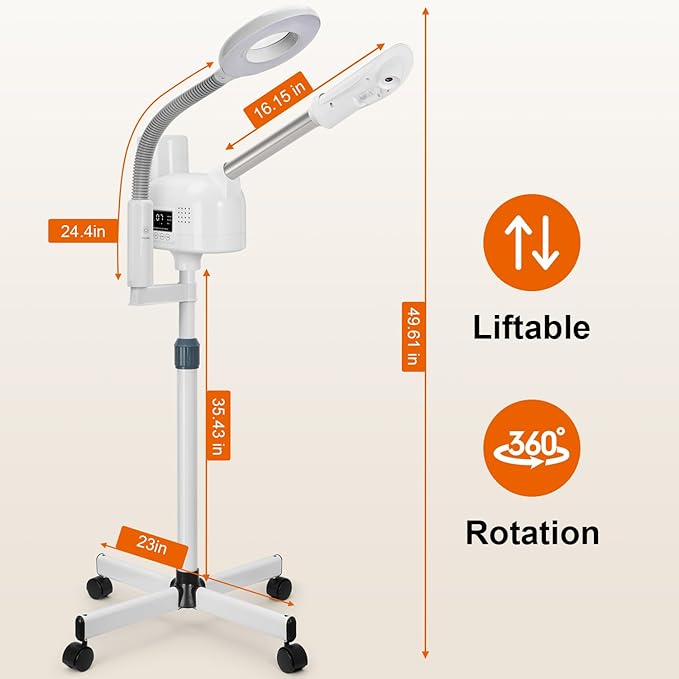 Professional Facial Steamer with 5X Magnifying Lamp, 2 in 1 Facial Steamer Upgrade PTC Heating, Esthetician Steamer Mist Face Steamer for Salon Spa Beauty Skin Care