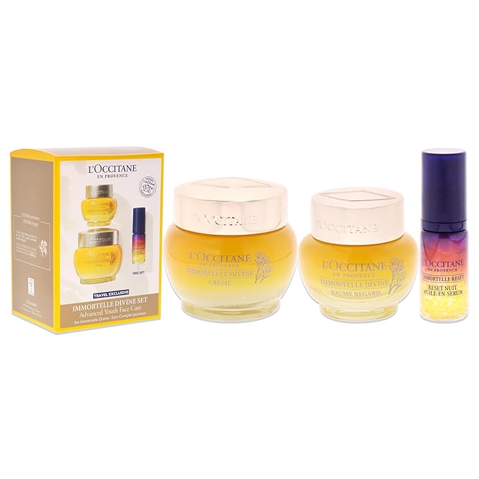 Immortelle Divine Set - Advance Youth Face Care by LOccitane for Unisex - 3 Pc 0.5oz Eye Balm, 1.7oz Cream, 0.16oz Oil-In-Serum