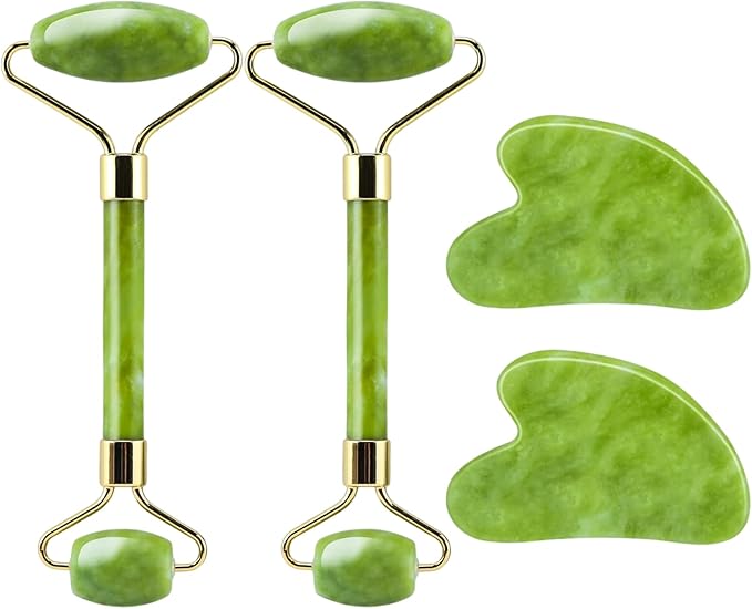 2 Pack – Gua Sha Facial Tools & Jade Roller Set, for Face & Body, Face Sculpting, Jade Face Roller & Face Massager to Reduce Puffiness, Wrinkles, Self-Care Gift for Women & Men
