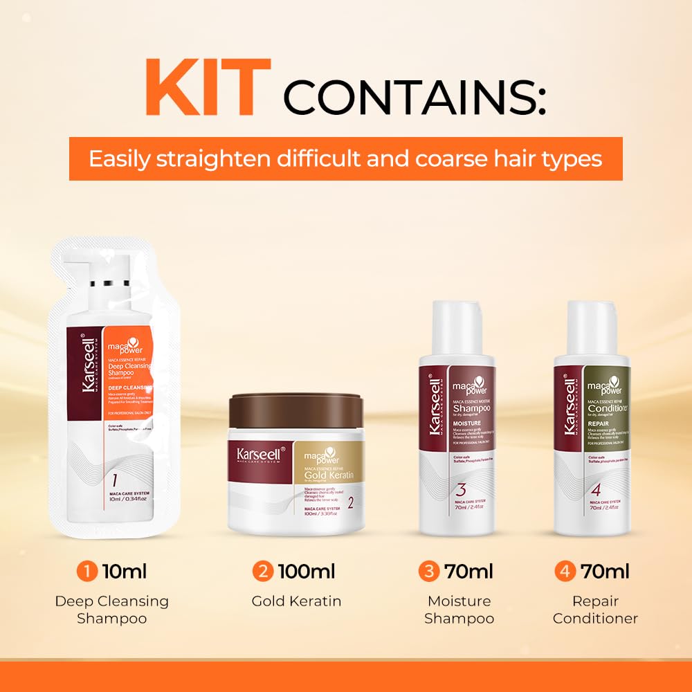 Karseell Maca essence repair Straightening Kit, 12 Weeks of Home Use Professional Straightening, Softer and Shinier Hair, All Hair Types