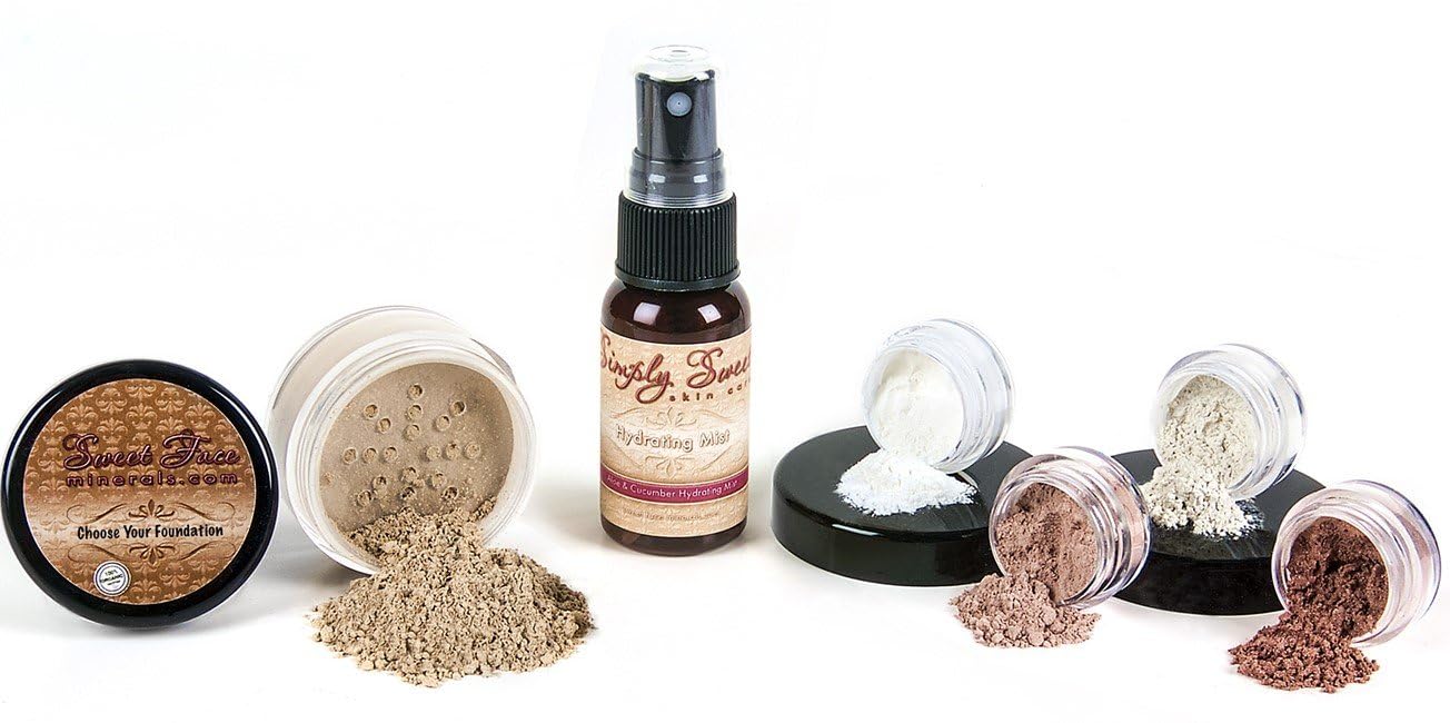 STARTER SET w/SETTING SPRAY MIST (BEIGE) Mineral Makeup Kit Bare Face Matte Sheer Foundation Cover