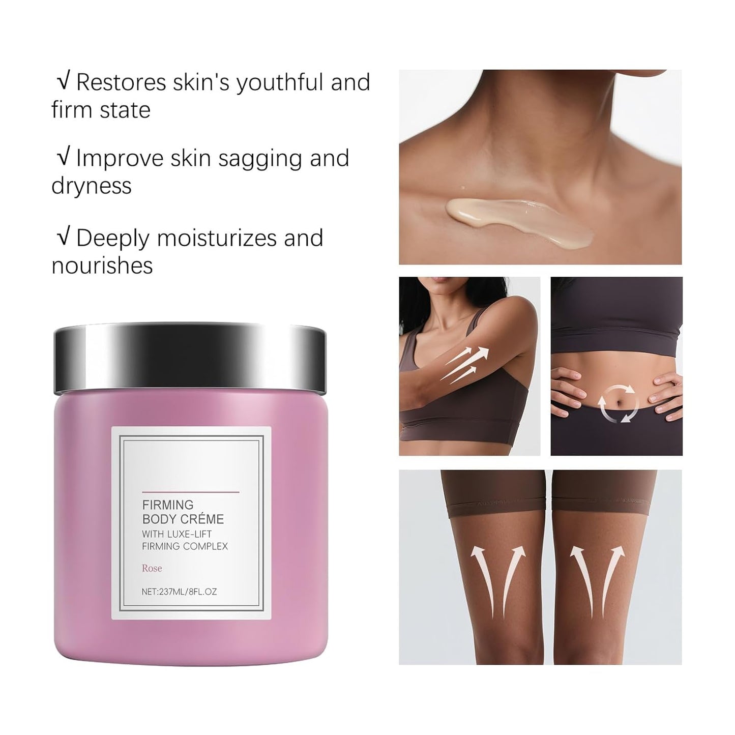 Champagne Lift Firming Body Creme, Deep Hydration Anti Wrinkle Firming Skin Nourishes Body Dry Skin. (Light Rose)