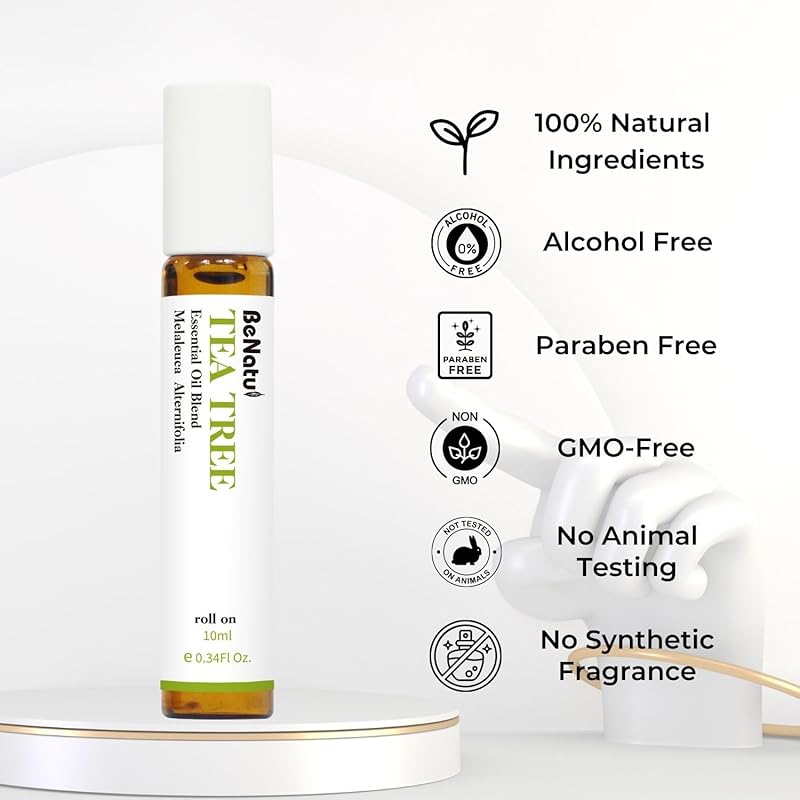 Benatu Tea Tree Oil for Skin Care, Natural Essential Oil Blend Roll On for Aromatherapy, Body Topical Massage Pre-Diluted Travel Size Roller 10ml