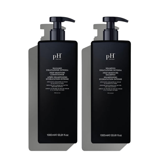 pH PURE HAIR Deep Moisture Shampoo & Conditioner Set - Moisturizing Formula For Dry Damaged Hair - Enriched with Kokum Nut Butter and Rose Extract 33.8 Oz (Pack of 2)