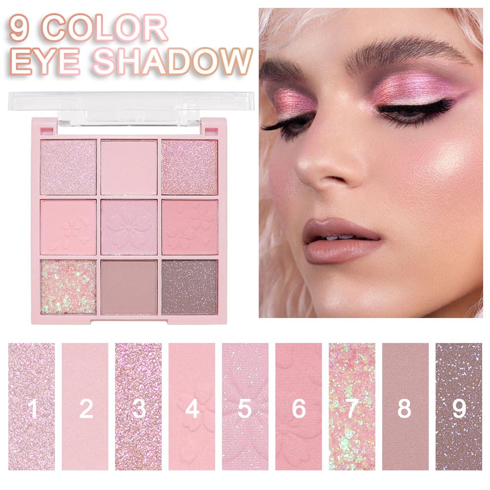 Light Pink Eyeshadow Palette,Neutral Nude Powder Eye Shadow for Older Women,Natural Long Lasting Naturing-Looking Pink Makeup Palette,Talc,Paraben Vegan & Cruelty Free