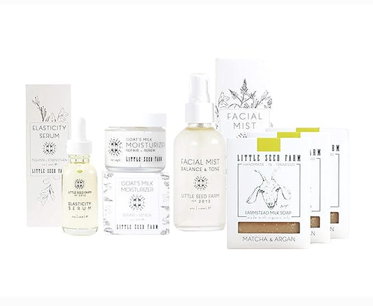 Little Seed Farm Matcha & Argan Bundle - Moisturizer + Soap + Elasticity Serum + Facial Mist Toner