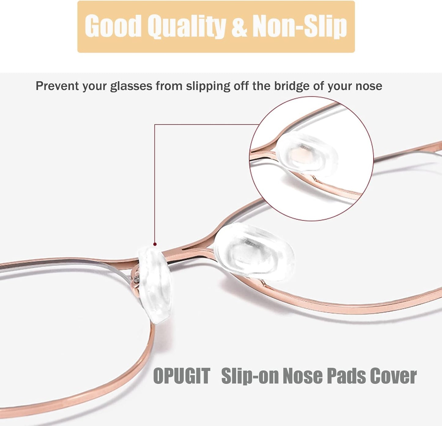 OPUGIT Eyeglass Nose Pad Covers, Slip-on Silicone Nose Pad for Glasses, Soft Eyeglass Repair Kit with Nose Piece Pads, Anti-Slip Eyewear Protective Covers Nose Bridge Pads(White,5 Pairs,L Size)