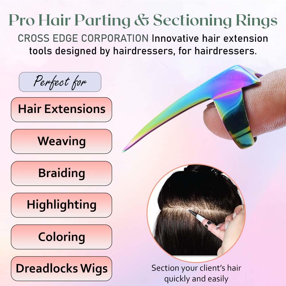 Quick Hair Braiding Tools Braid Aid Finger Parting Tool - Stainless Steel Stitch Hair Braiding Tools for Beginners Durable Braid in Dreadlock & Installation of Human Hair Extensions (2pcs Rainbow)