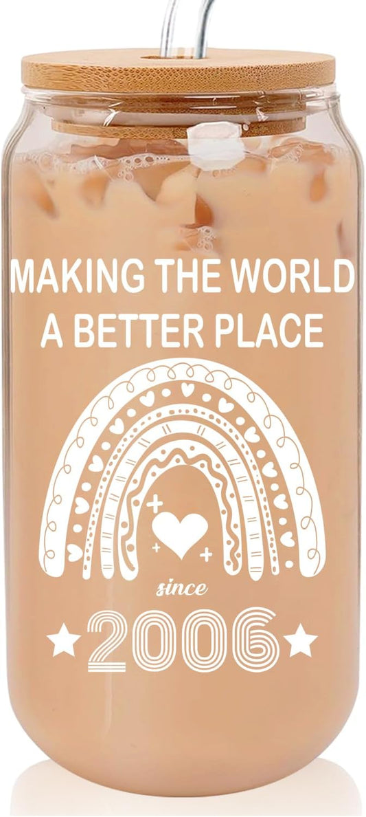 19th Birthday Gifts for Girls Gifts for 19 Year Old Female 19 Year Old Birthday Cups 2006 Birthday Present 19th Birthday Party Decorations Gifts Ideas Cute Glass Cups with Lids and Straws 16 Oz