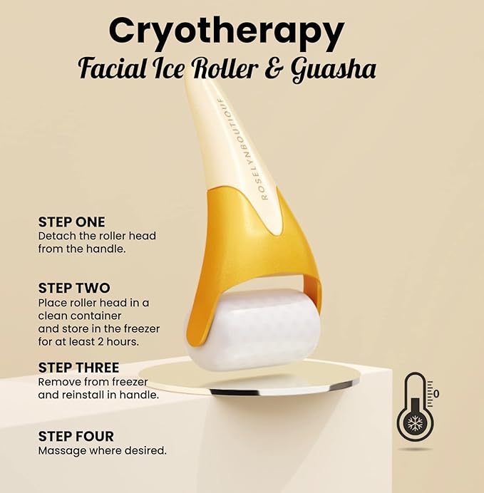 ROSELYNBOUTIQUE Ice Roller for Face Wrinkles Fine Lines Puffiness Stick Massager Facial Skin Care Tools Self Care Gifts for Men Women (Yellow)