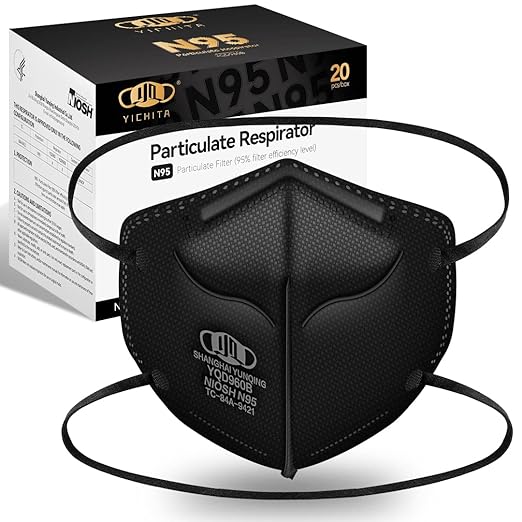N95 Mask NIOSH Approved 20-Pack, Particulate Respirator N95 Face Masks Universal Fit - Individually Wrapped, Black