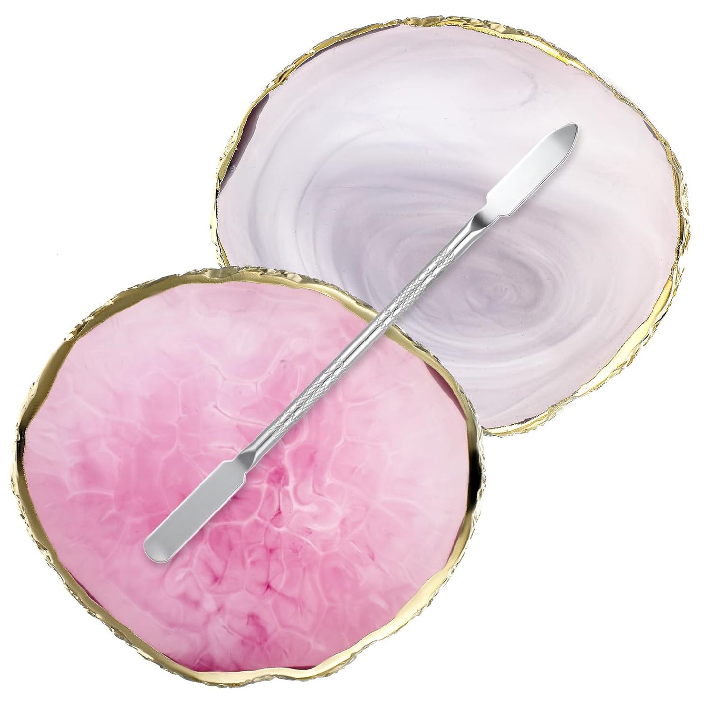 2 Pcs Nail Color Mixing Palette Nail Polish Palette With Silver Stirring Rod Gold Edge Color Makeup Display Board Nail Mixing Palette Cosmetic Mixing Tools For Gel Polish Nail Art Plate In Pink Gray