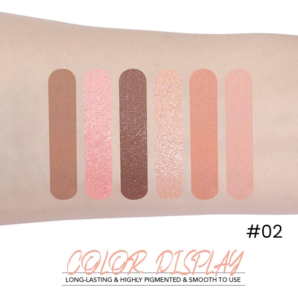 Six-Color Eyeshadow Makeup Palette, Cocoa RoseGold DarkBrown ChampagneGold Orange Nude Eyeshadows, Blendable Matte and Shimmer, Long-Lasting -Waterproof-Cruelty-Free With Built-In Mirror - 02#