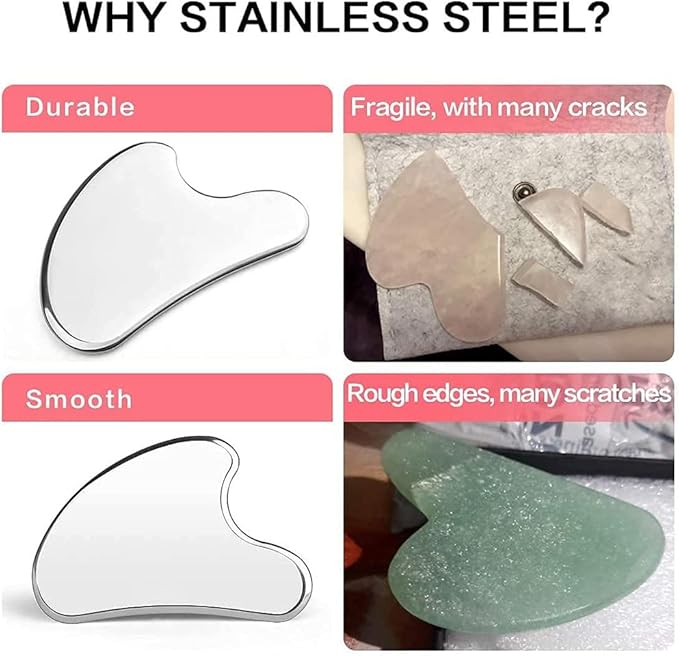 Gua Sha Facial Tools Stainless Steel Face Roller and Gua Sha Set for Puffiness and Skin Care Routine,Lymphatic Drainage, Facial Tension