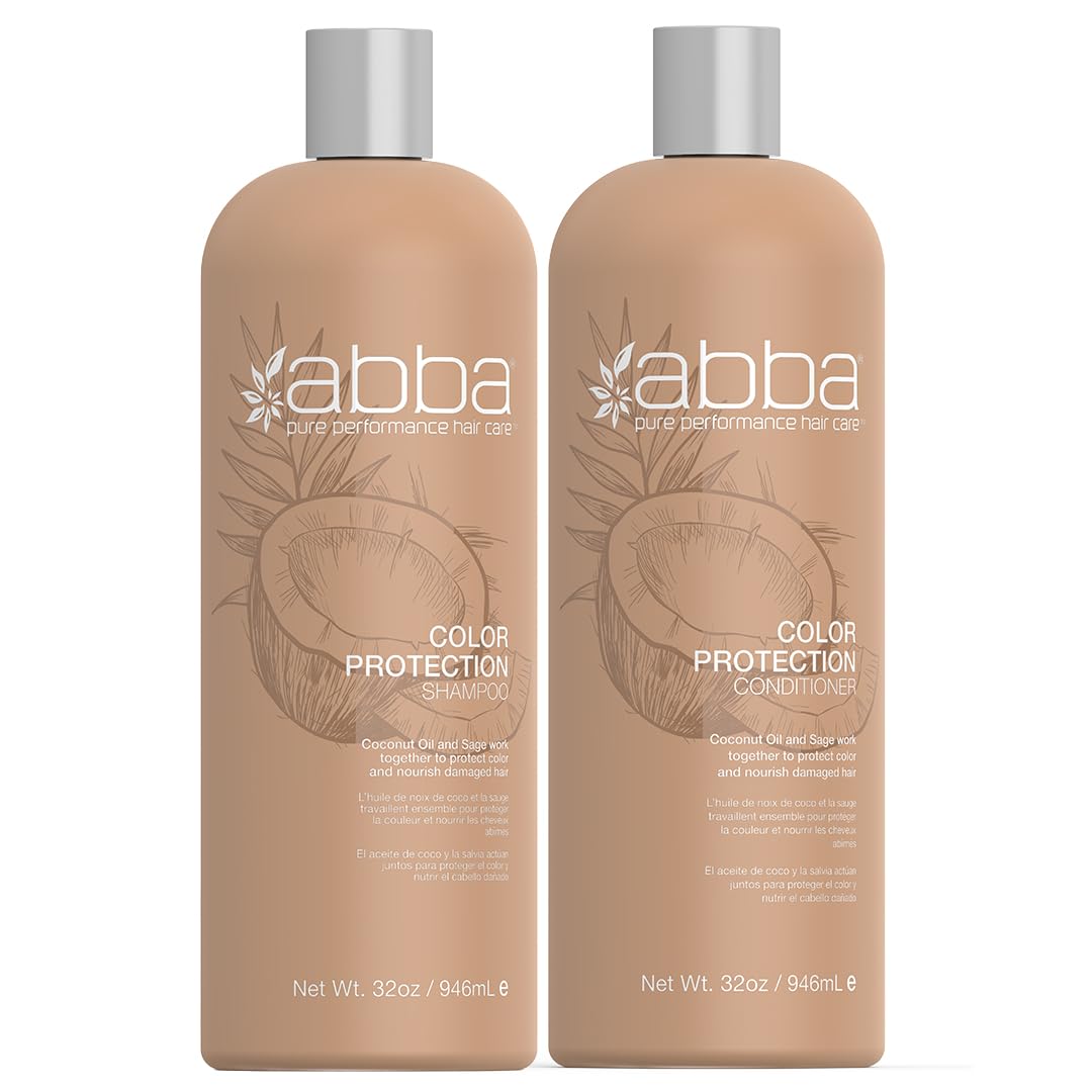 ABBA - Pure Color Protection Shampoo & Conditioner Duo - Protects & Nourishes Color Chemically Processed Hair - Coconut Oil & Sage, 32 fl oz Each