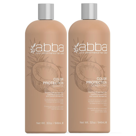 ABBA - Pure Color Protection Shampoo & Conditioner Duo - Protects & Nourishes Color Chemically Processed Hair - Coconut Oil & Sage, 32 fl oz Each
