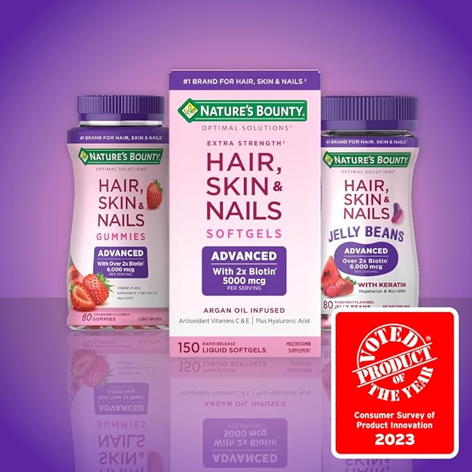 Nature's Bounty Advanced Hair, Skin & Nails, Argan-Infused Vitamin Supplement with Biotin and Hyaluronic Acid, 150 Rapid Release Softgels (Pack of 2)