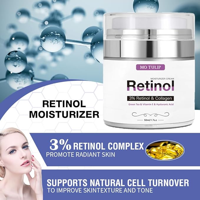 MO TULIP Face Cream with Retinol, Collagen & Hyaluronic Acid – Face & Neck Firming Moisturizer for Wrinkles, Hydration & Lifting – Day/Night Cream for Women & Men (1.7 fl.oz)
