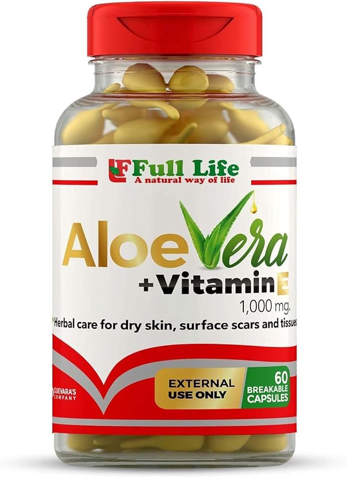 Full Life Hydrolyzed Collagen Supplement - Bovine Collagen Pills 90 Capsules and Aloe Vera with Vitamin E Capsules for Skin - Hydrating Face Moisturizer - 60 Breakable Capsules