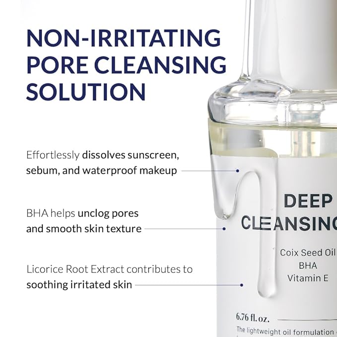 Coix Pore Control Deep Cleansing Oil, Waterproof Makeup Remover, Double Cleansing, Blackhead Remover, Korean Skin Care (200ml/6.76 fl.oz)