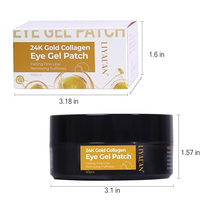 LIYALAN 24K Gold Under Eye Patches for Dark Circles and Puffiness Eye Mask Skin Care Products for Puffy Eyes Beauty for Women 60Pcs