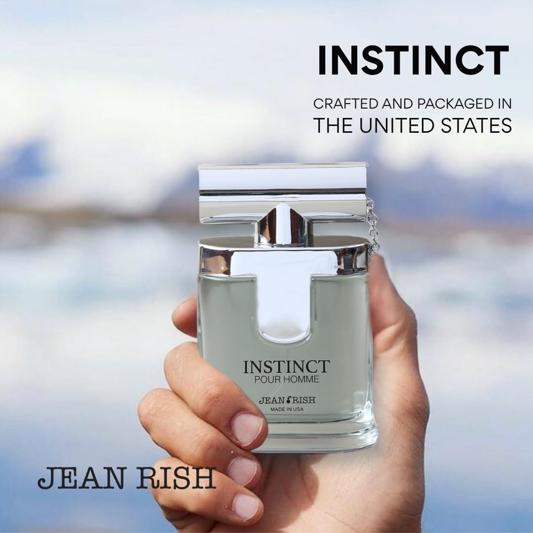 Jean Rish Instinct Pour Homme Eau De Toilette - Perfume for Men (3.4 Fl Oz / 100ml) with Ambergis, Jasmine & Orange Notes - Long Lasting and Luxury Fragrance, Made in USA