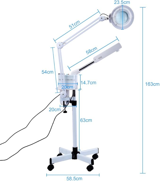 GOTOTOP Facial Steamer with Magnifying Lamp 3In1 Uv Facial Steamer Cold Light Led 5X Magnifier Floor Lamp 800W for Salon Spa Beauty,White