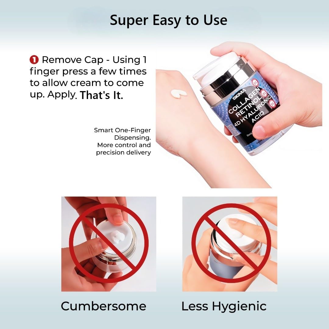 Anti-Aging Face Cream $6.47/oz - 5% Marine Collagen 3% Retinol 5% Hyaluronic Acid - Wrinkle Firming Moisturizer Face Neck - Professional Strength 3.7oz - 1 Finger Cream Dispenser