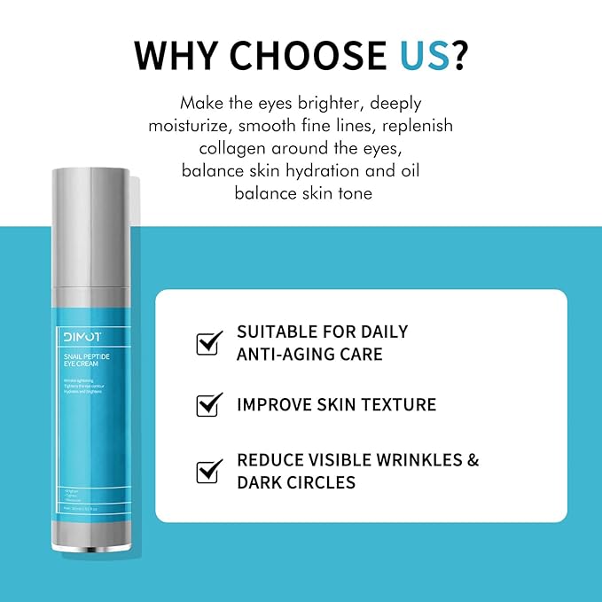 Anti-Aging Eye Cream for Wrinkles Under Eye Cream with Snail Mucin for Fine Lines Puffiness - Firming Eye Serum Relieve Eye Fatigue for Women