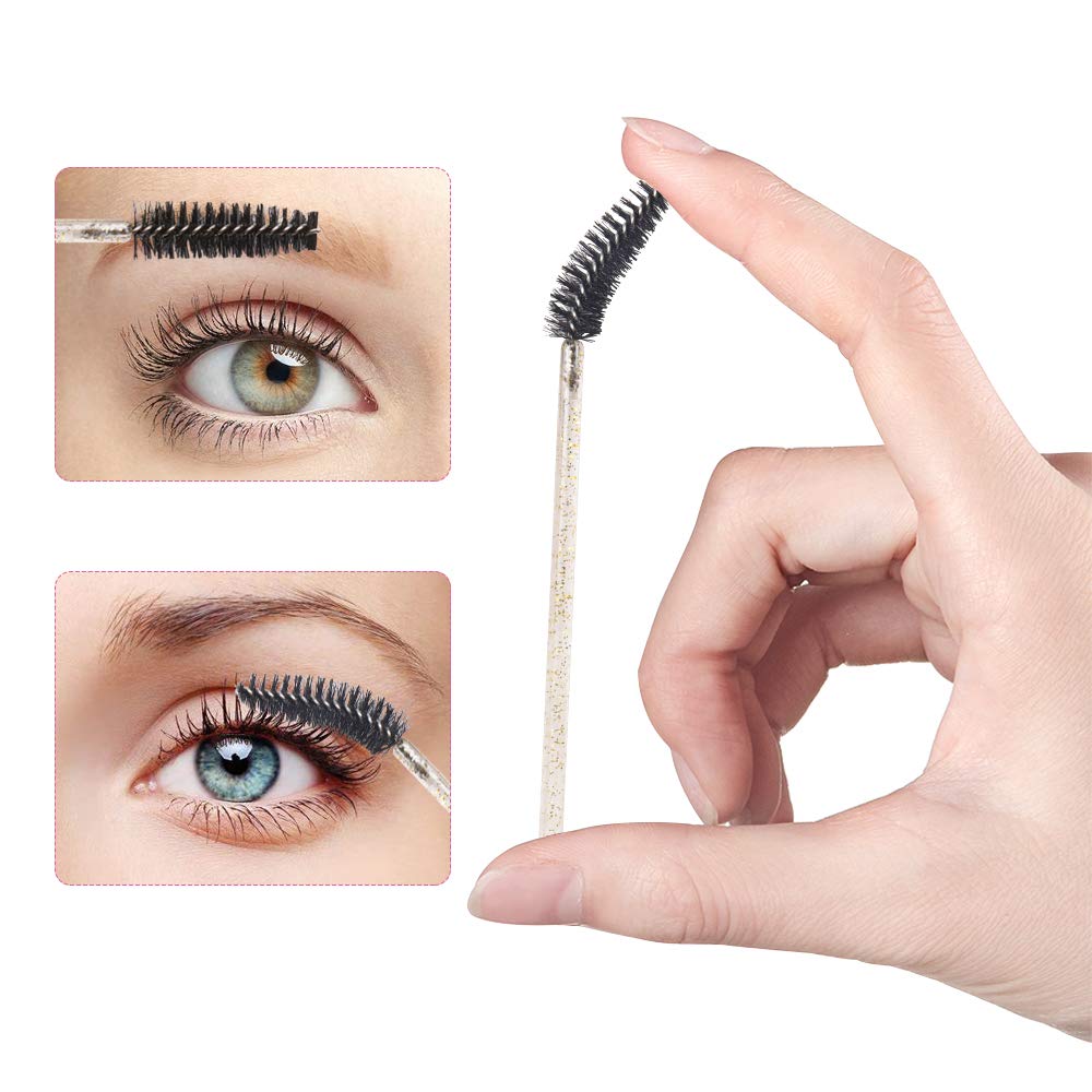 300 PCS Eyelash Extension Supplies Kit,Disposable Lash Spoolies Brushes Micro Swab Brushes Mascara Wand Lip Brushes for Eyelash Extension Tattoo Lipstick Applicator (Gold)