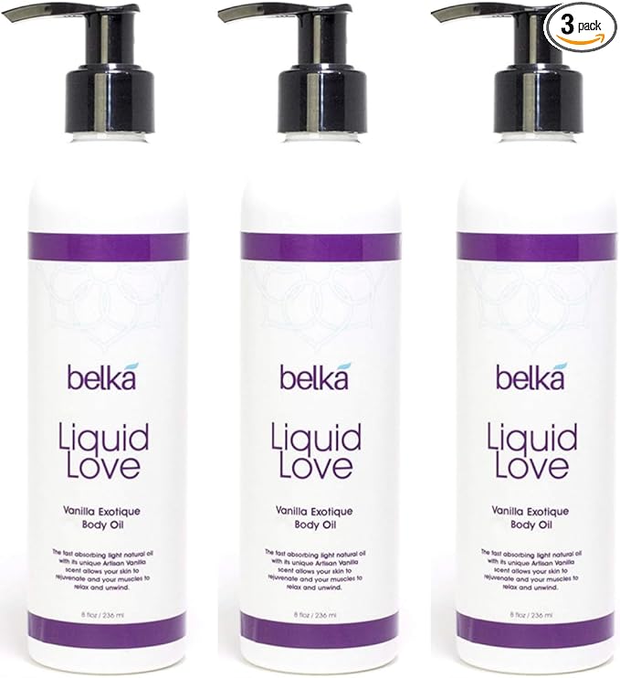 Liquid Love Vanilla Exotique Body Oil for Relaxing Massage Therapy and Sensual Couple's Massages - Made in The USA, 100% Vegan with Luscious Virgin Oils, Grape Seed, Coconut, Vitamin E, 8 floz